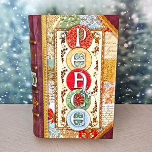 Punch Studio PEACE JOY Christmas Holiday keepsake box faux book magnetic closure